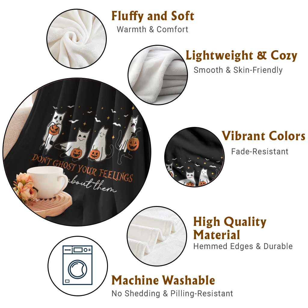 Halloween School Counselor Throw Blanket Don't Ghost Your Feelings Talk About Them Ghost Cats TS11 Print Your Wear