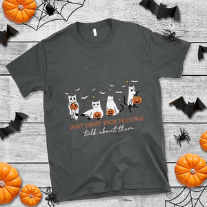 Halloween School Counselor T Shirt Don't Ghost Your Feelings Talk About Them Ghost Cats TS11 Dark Heather Print Your Wear