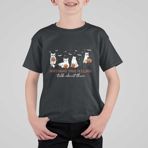 Halloween School Counselor T Shirt For Kid Don't Ghost Your Feelings Talk About Them Ghost Cats TS11 Black Print Your Wear