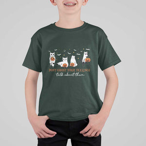 Halloween School Counselor T Shirt For Kid Don't Ghost Your Feelings Talk About Them Ghost Cats TS11 Dark Forest Green Print Your Wear