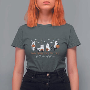 Halloween School Counselor T Shirt For Women Don't Ghost Your Feelings Talk About Them Ghost Cats TS11 Dark Heather Print Your Wear