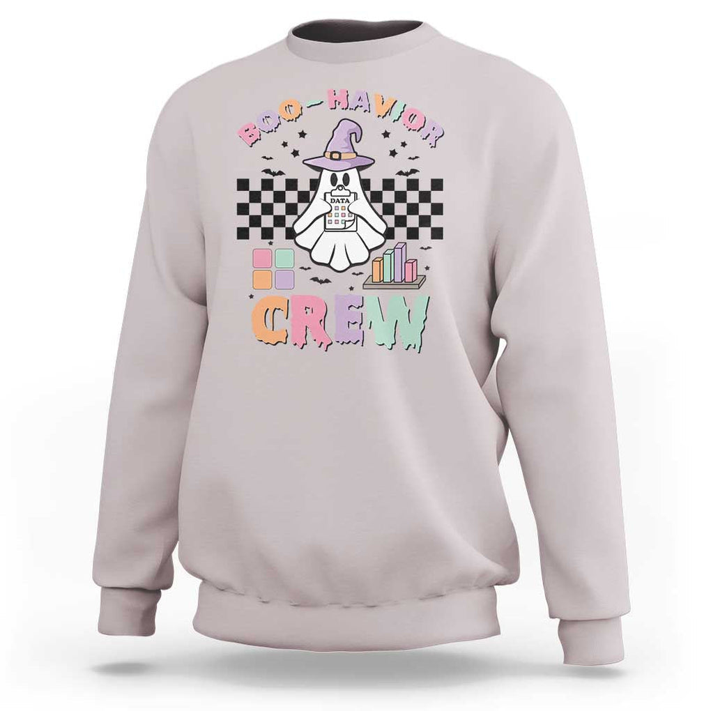 Funny Halloween Behavior Analyst Sweatshirt Boo-Havior Retro Ghost Witch ABA RBT TS11 Ice Gray Print Your Wear