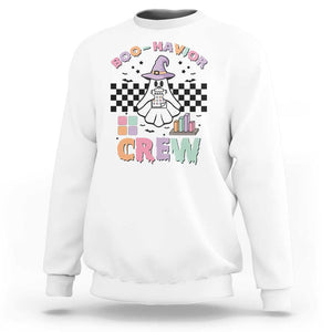 Funny Halloween Behavior Analyst Sweatshirt Boo-Havior Retro Ghost Witch ABA RBT TS11 White Print Your Wear