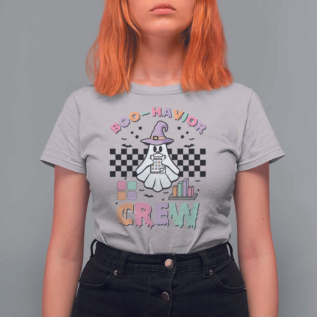 Funny Halloween Behavior Analyst T Shirt For Women Boo-Havior Retro Ghost Witch ABA RBT TS11 Ice Gray Print Your Wear