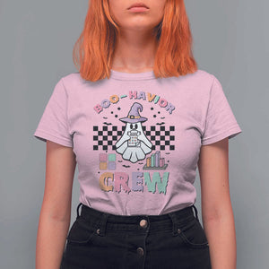 Funny Halloween Behavior Analyst T Shirt For Women Boo-Havior Retro Ghost Witch ABA RBT TS11 Light Pink Print Your Wear