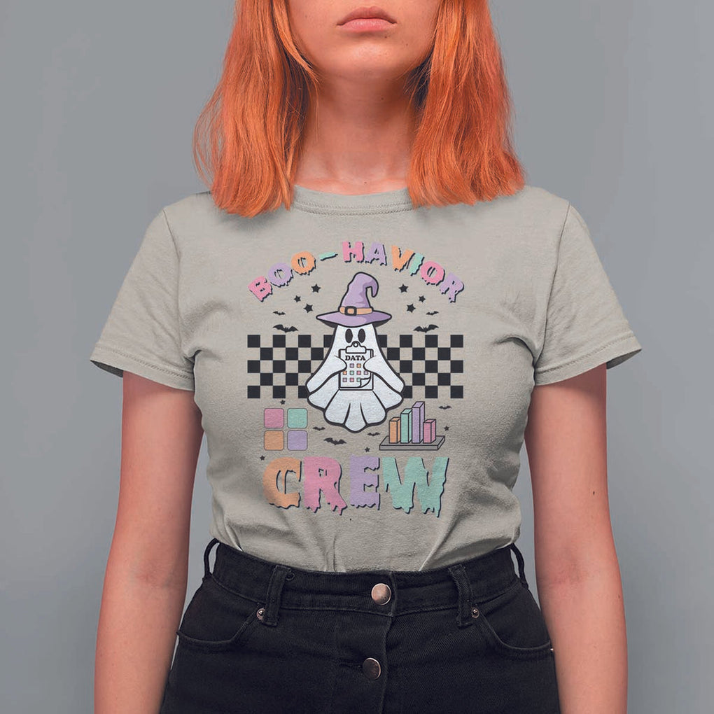 Funny Halloween Behavior Analyst T Shirt For Women Boo-Havior Retro Ghost Witch ABA RBT TS11 Sand Print Your Wear