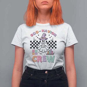 Funny Halloween Behavior Analyst T Shirt For Women Boo-Havior Retro Ghost Witch ABA RBT TS11 White Print Your Wear