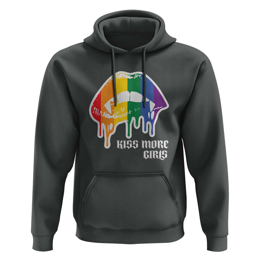LGBT Lesbian Halloween Hoodie Kiss More Girls Rainbow Vampire Lips TS11 Dark Heather Print Your Wear