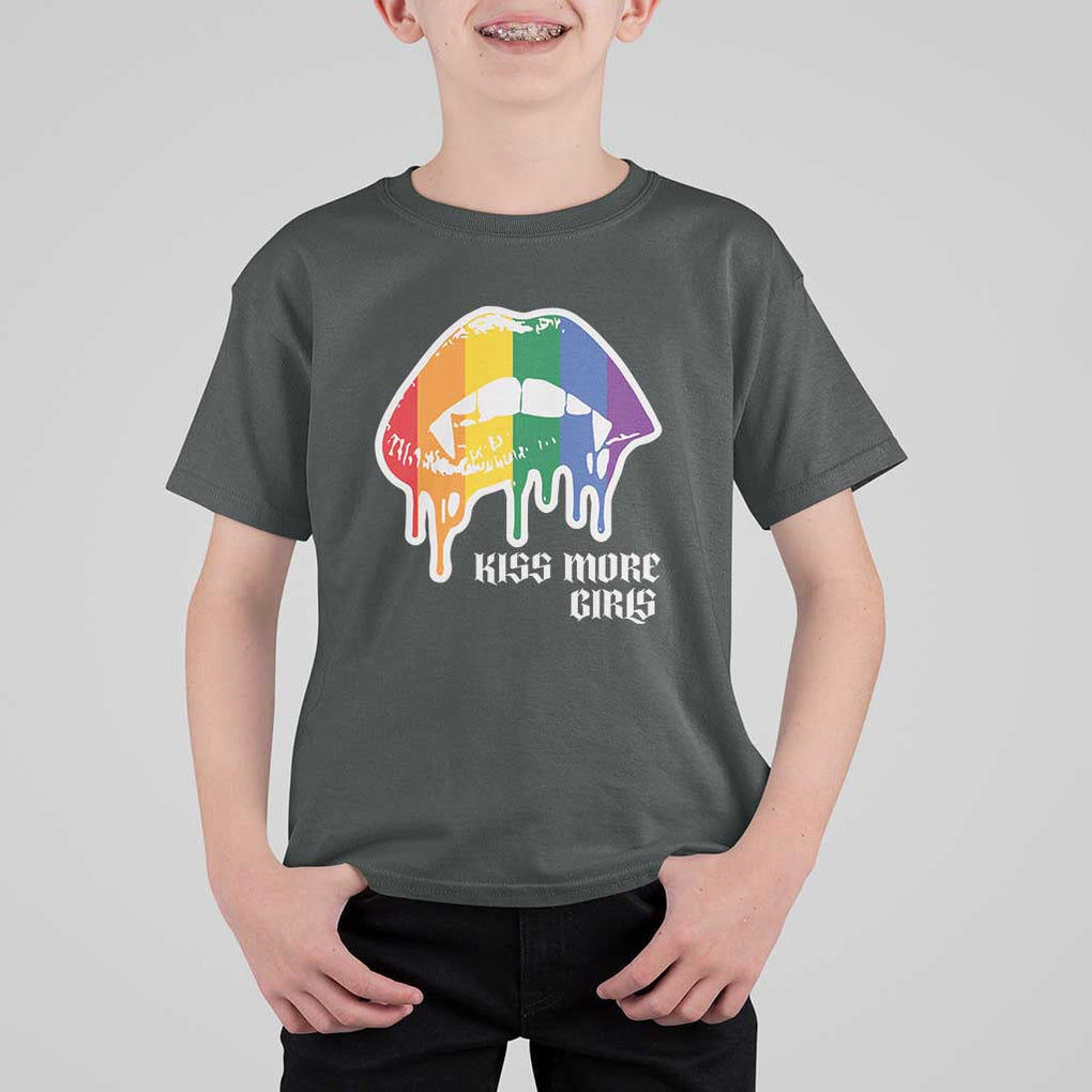 LGBT Lesbian Halloween T Shirt For Kid Kiss More Girls Rainbow Vampire Lips TS11 Dark Heather Print Your Wear