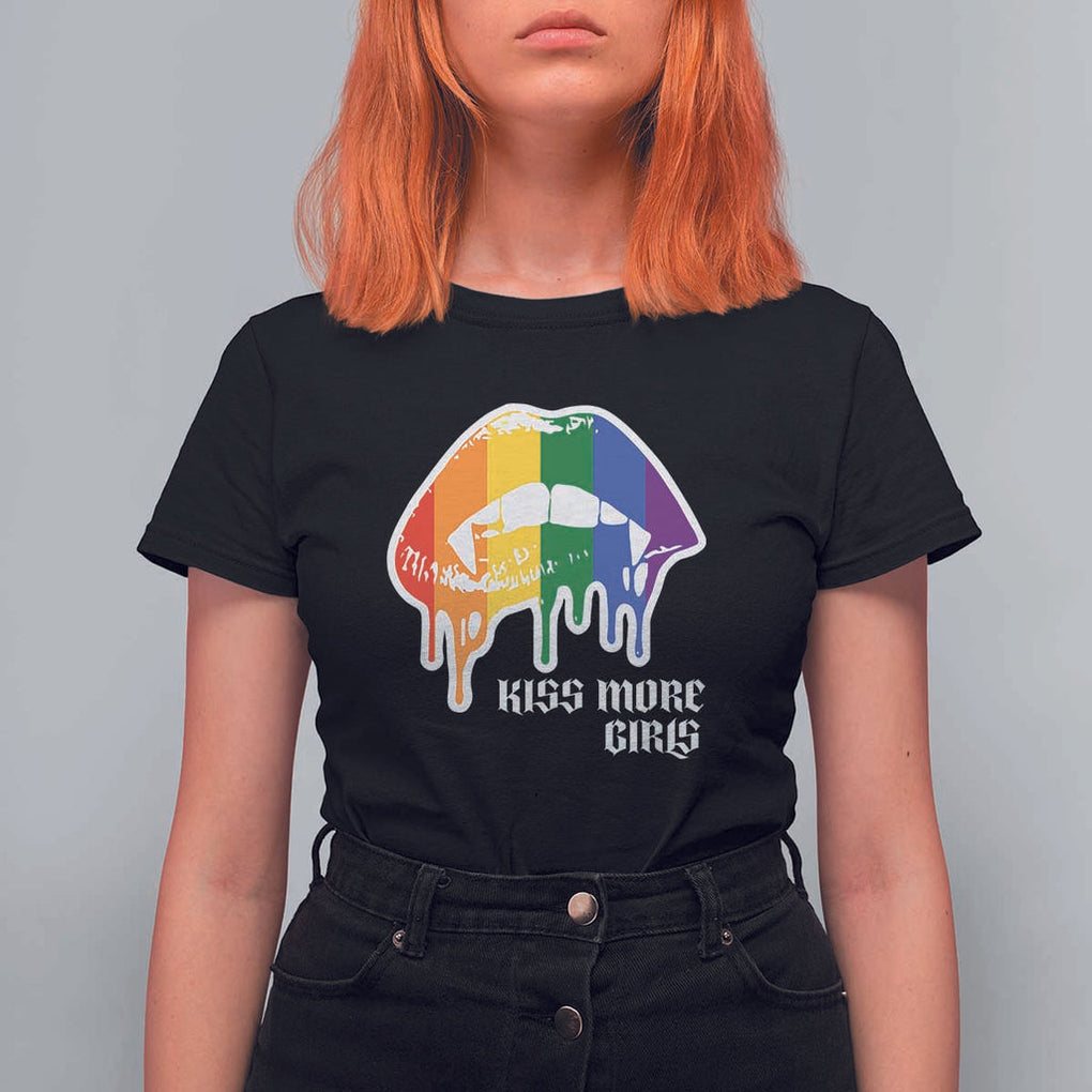 LGBT Lesbian Halloween T Shirt For Women Kiss More Girls Rainbow Vampire Lips TS11 Black Print Your Wear