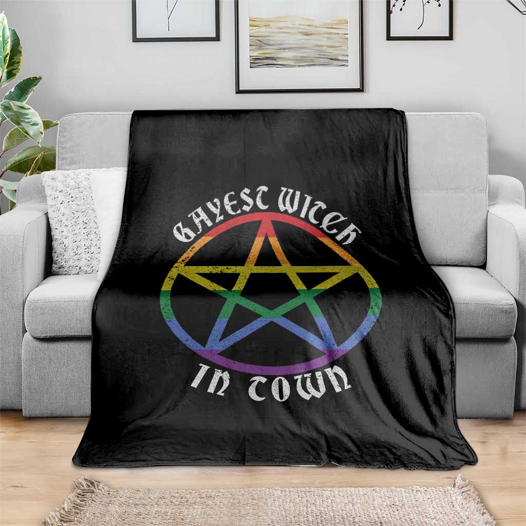 Halloween LGBT Throw Blanket Gayest Witch In Town Rainbow Pentagram Star TS11 Print Your Wear