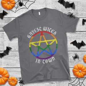 Halloween LGBT T Shirt Gayest Witch In Town Rainbow Pentagram Star TS11 Charcoal Print Your Wear