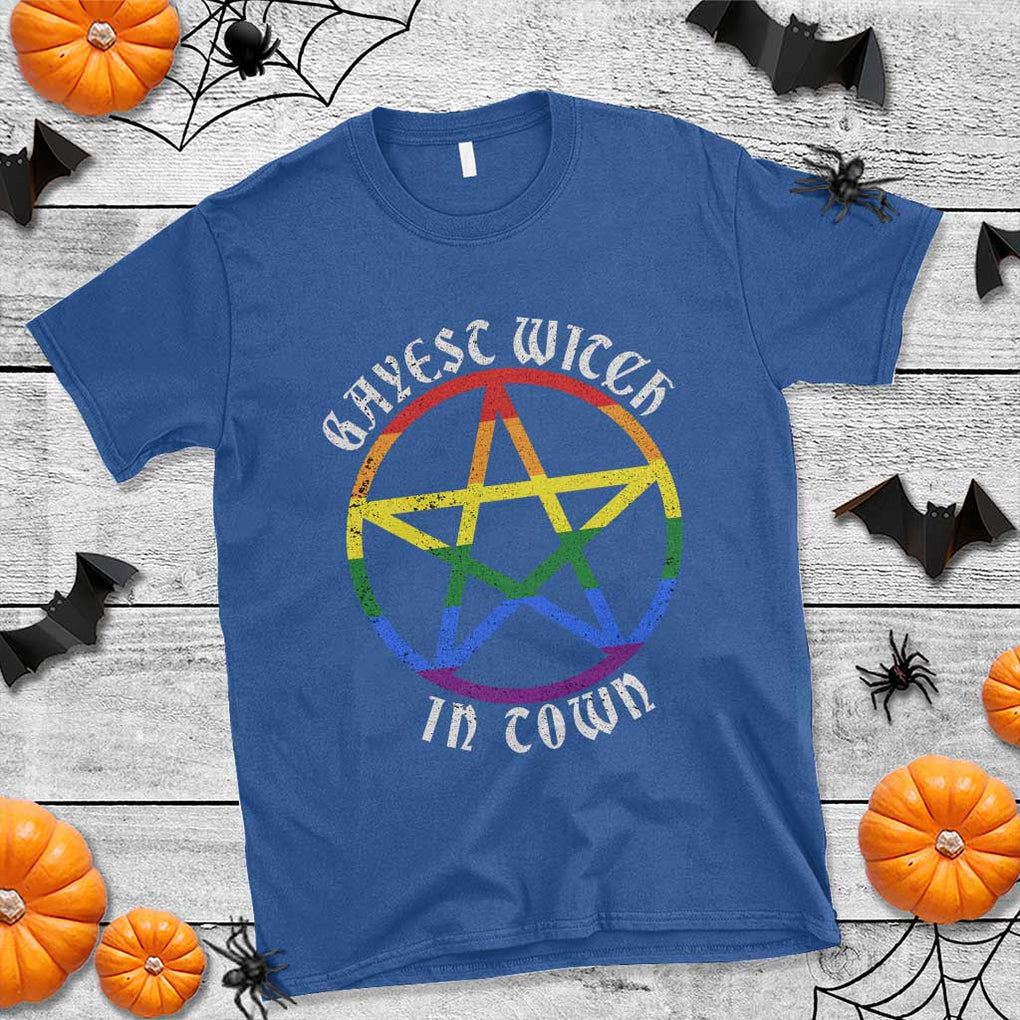 Halloween LGBT T Shirt Gayest Witch In Town Rainbow Pentagram Star TS11 Royal Blue Print Your Wear