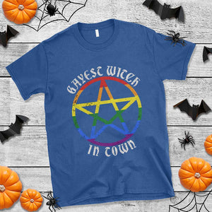 Halloween LGBT T Shirt Gayest Witch In Town Rainbow Pentagram Star TS11 Royal Blue Print Your Wear