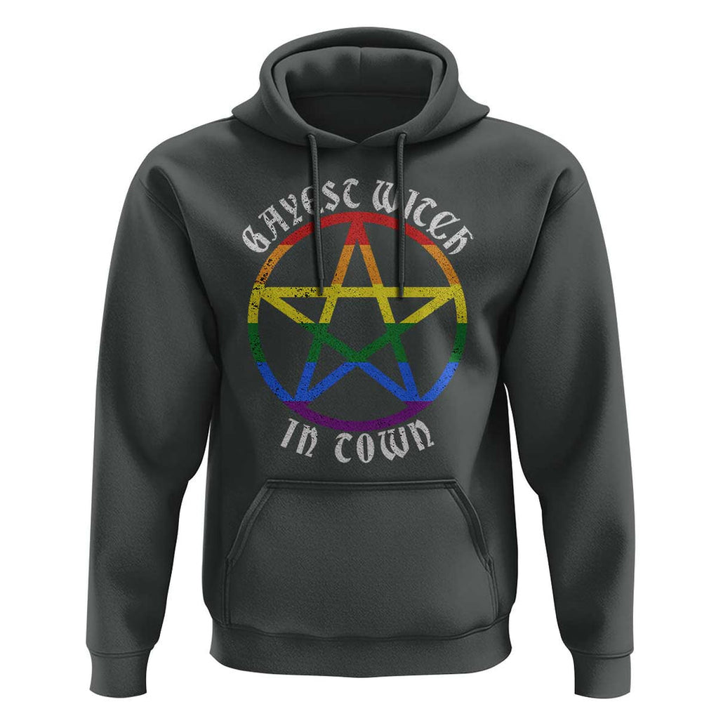 Halloween LGBT Hoodie Gayest Witch In Town Rainbow Pentagram Star TS11 Dark Heather Print Your Wear