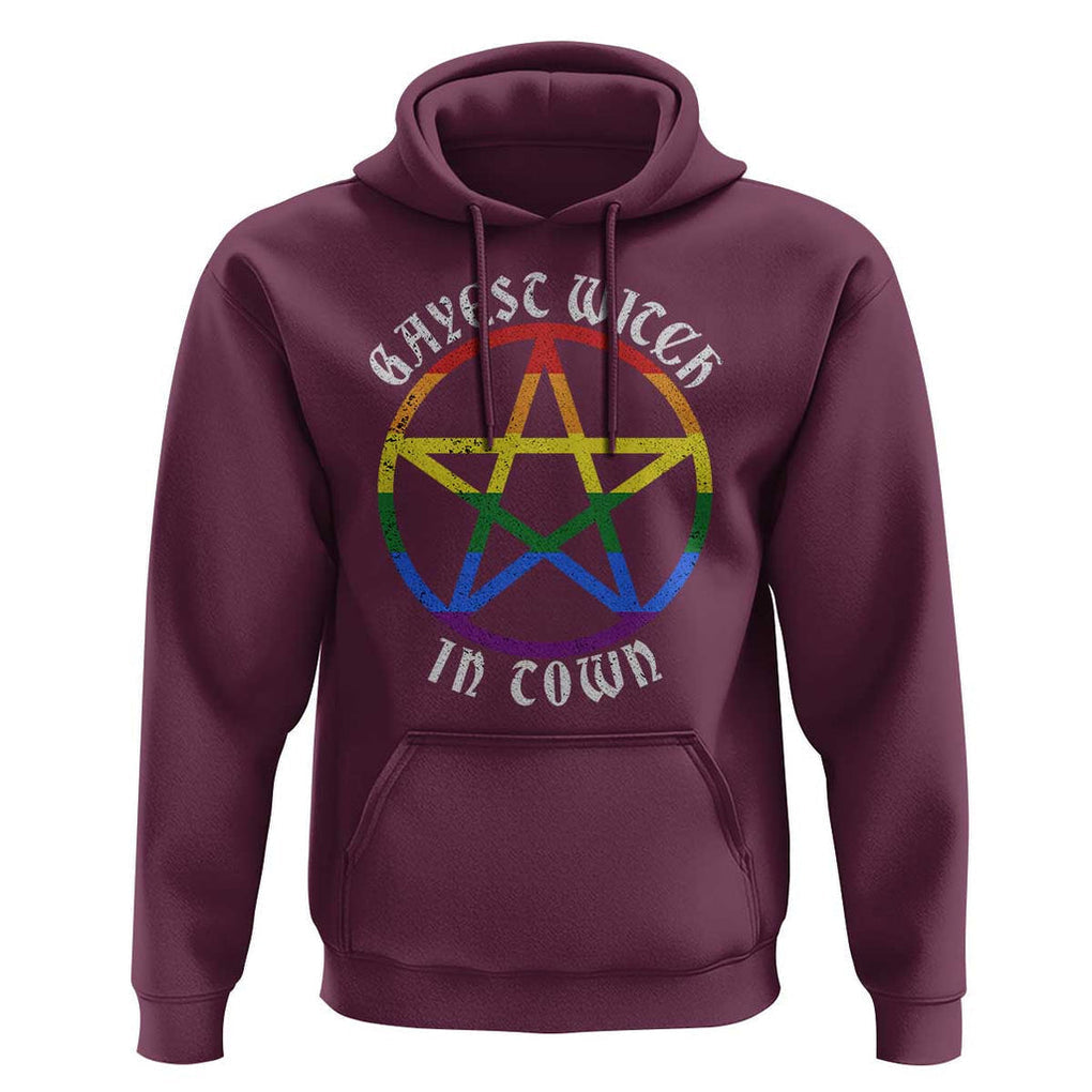 Halloween LGBT Hoodie Gayest Witch In Town Rainbow Pentagram Star TS11 Maroon Print Your Wear