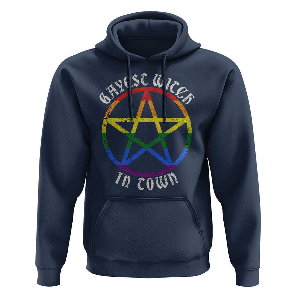 Halloween LGBT Hoodie Gayest Witch In Town Rainbow Pentagram Star TS11 Navy Print Your Wear