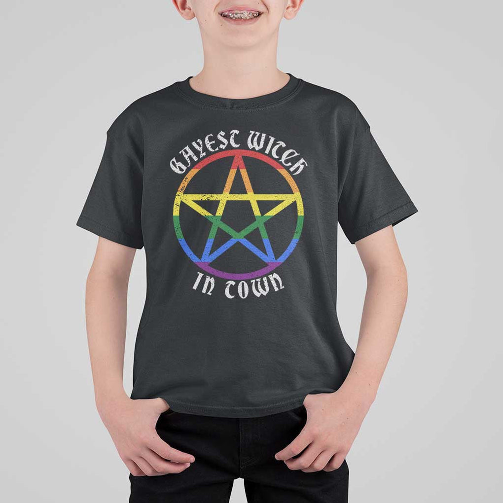 Halloween LGBT T Shirt For Kid Gayest Witch In Town Rainbow Pentagram Star TS11 Black Print Your Wear