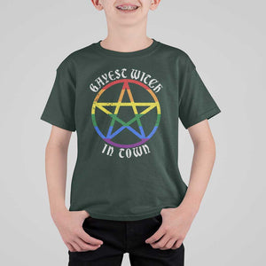 Halloween LGBT T Shirt For Kid Gayest Witch In Town Rainbow Pentagram Star TS11 Dark Forest Green Print Your Wear