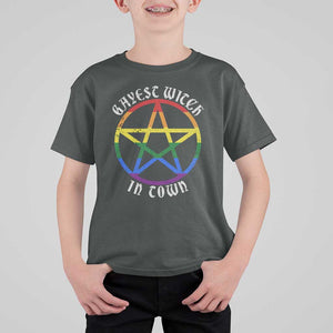 Halloween LGBT T Shirt For Kid Gayest Witch In Town Rainbow Pentagram Star TS11 Dark Heather Print Your Wear