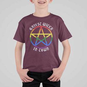 Halloween LGBT T Shirt For Kid Gayest Witch In Town Rainbow Pentagram Star TS11 Maroon Print Your Wear