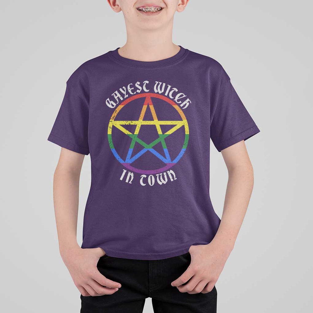 Halloween LGBT T Shirt For Kid Gayest Witch In Town Rainbow Pentagram Star TS11 Purple Print Your Wear