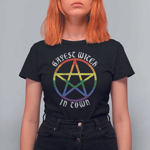 Halloween LGBT T Shirt For Women Gayest Witch In Town Rainbow Pentagram Star TS11 Black Print Your Wear