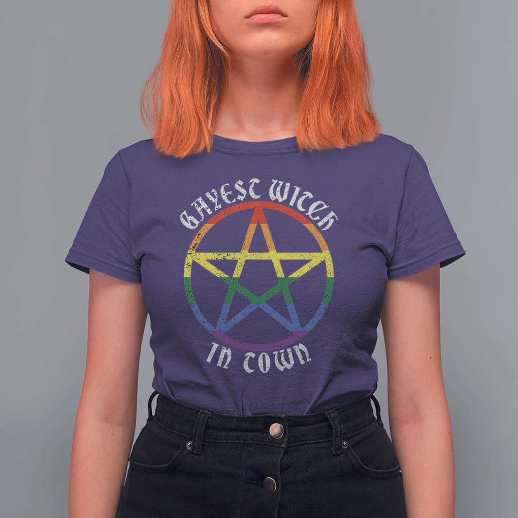 Halloween LGBT T Shirt For Women Gayest Witch In Town Rainbow Pentagram Star TS11 Purple Print Your Wear