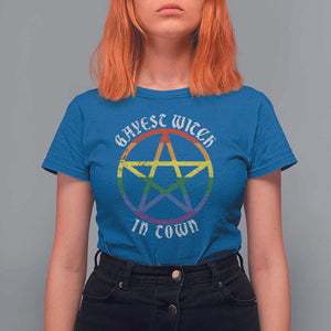 Halloween LGBT T Shirt For Women Gayest Witch In Town Rainbow Pentagram Star TS11 Royal Blue Print Your Wear