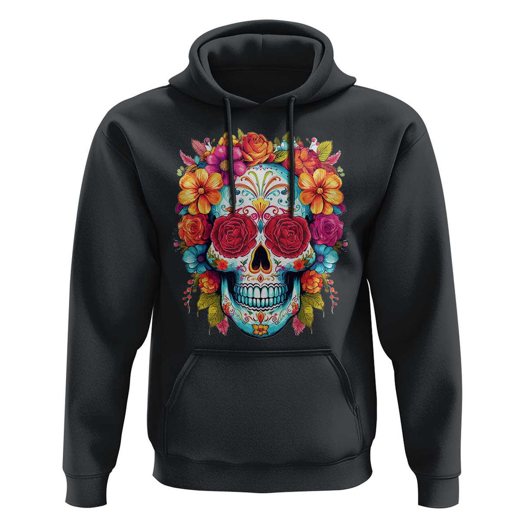 Day Of The Dead Hoodie Sugar Skull Dia De Los Muertos Halloween Rose Flowers TS11 Black Print Your Wear