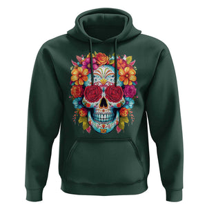 Day Of The Dead Hoodie Sugar Skull Dia De Los Muertos Halloween Rose Flowers TS11 Dark Forest Green Print Your Wear