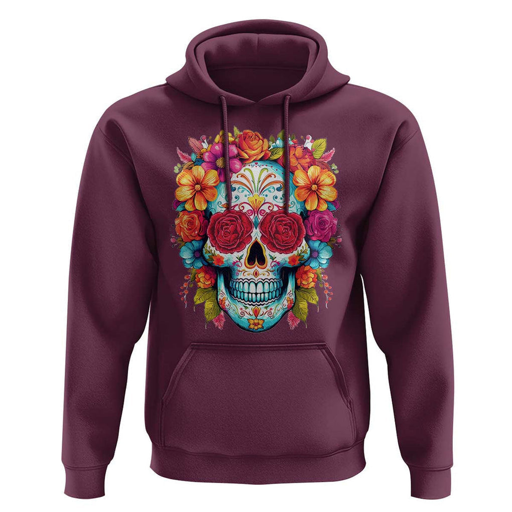 Day Of The Dead Hoodie Sugar Skull Dia De Los Muertos Halloween Rose Flowers TS11 Maroon Print Your Wear
