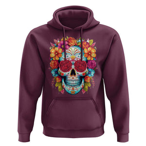 Day Of The Dead Hoodie Sugar Skull Dia De Los Muertos Halloween Rose Flowers TS11 Maroon Print Your Wear