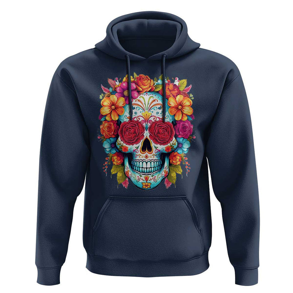 Day Of The Dead Hoodie Sugar Skull Dia De Los Muertos Halloween Rose Flowers TS11 Navy Print Your Wear