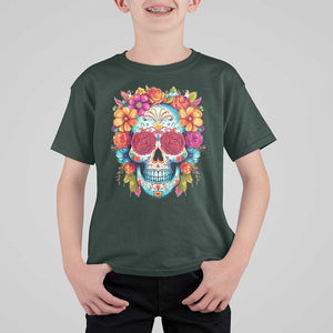 Day Of The Dead T Shirt For Kid Sugar Skull Dia De Los Muertos Halloween Rose Flowers TS11 Dark Forest Green Print Your Wear
