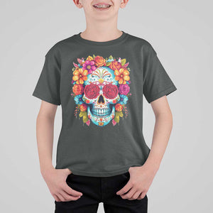 Day Of The Dead T Shirt For Kid Sugar Skull Dia De Los Muertos Halloween Rose Flowers TS11 Dark Heather Print Your Wear