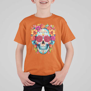 Day Of The Dead T Shirt For Kid Sugar Skull Dia De Los Muertos Halloween Rose Flowers TS11 Orange Print Your Wear