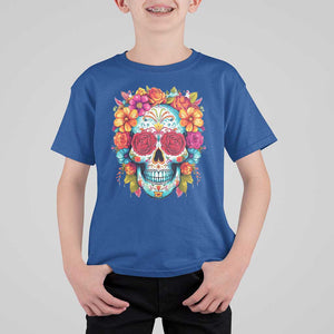 Day Of The Dead T Shirt For Kid Sugar Skull Dia De Los Muertos Halloween Rose Flowers TS11 Royal Blue Print Your Wear