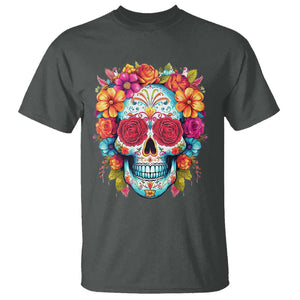 Day Of The Dead T Shirt Sugar Skull Dia De Los Muertos Halloween Rose Flowers TS11 Dark Heather Print Your Wear