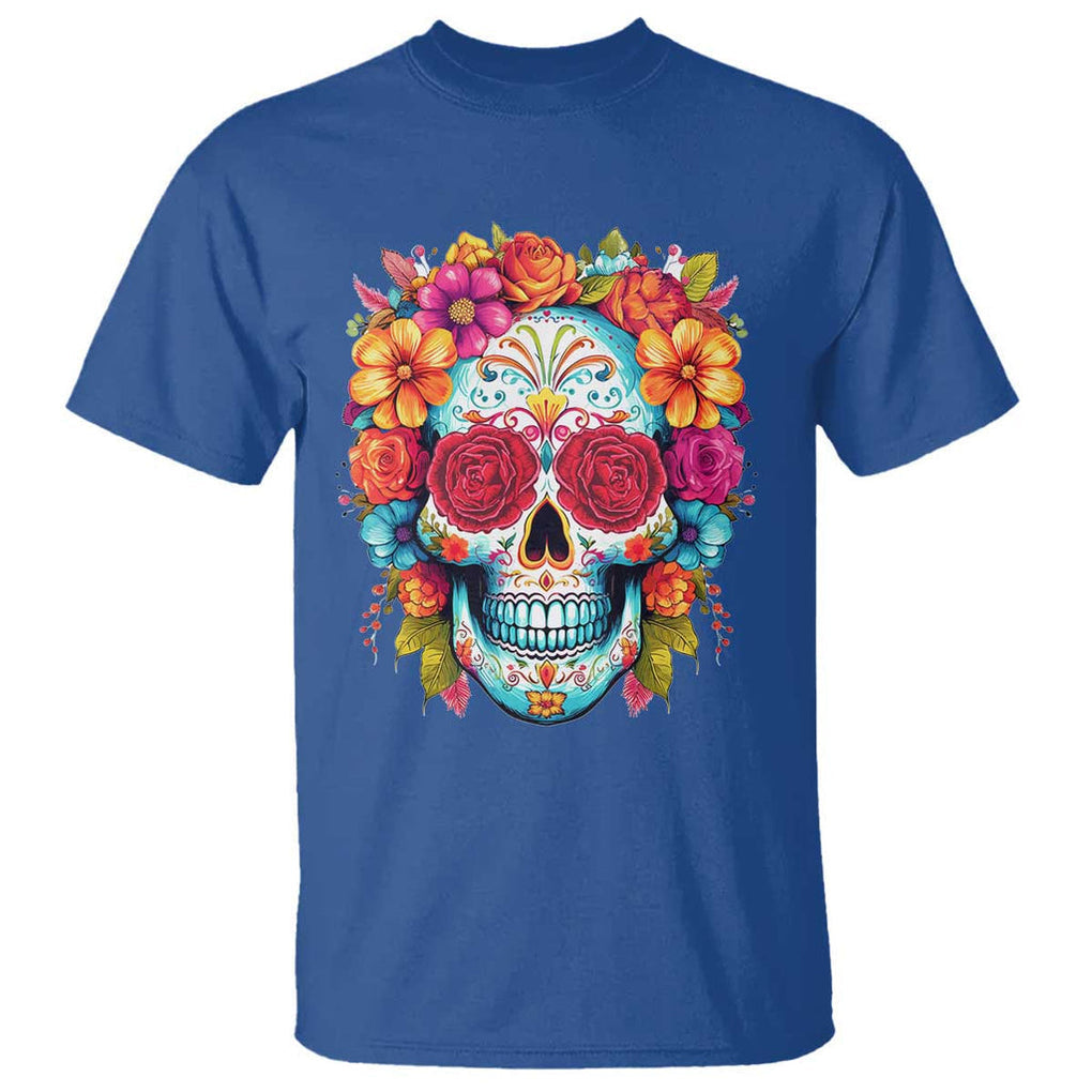 Day Of The Dead T Shirt Sugar Skull Dia De Los Muertos Halloween Rose Flowers TS11 Royal Blue Print Your Wear