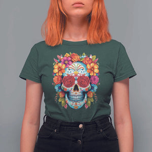 Day Of The Dead T Shirt For Women Sugar Skull Dia De Los Muertos Halloween Rose Flowers TS11 Dark Forest Green Print Your Wear