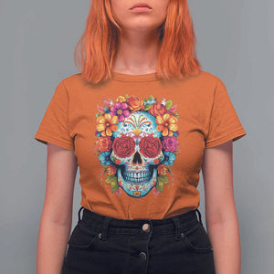 Day Of The Dead T Shirt For Women Sugar Skull Dia De Los Muertos Halloween Rose Flowers TS11 Orange Print Your Wear