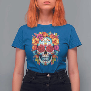 Day Of The Dead T Shirt For Women Sugar Skull Dia De Los Muertos Halloween Rose Flowers TS11 Royal Blue Print Your Wear