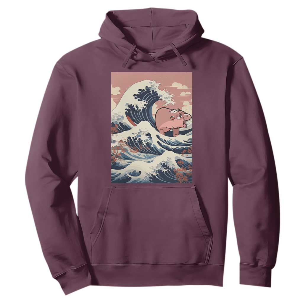 Funny Moo Deng Hoodie Cute Hippo Zoo Meme Baby Pygmy Tsunami TS11 Maroon Print Your Wear