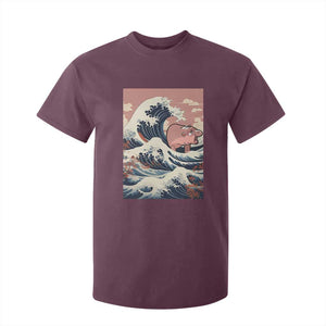 Funny Moo Deng T Shirt For Kid Cute Hippo Zoo Meme Baby Pygmy Tsunami TS11 Maroon Print Your Wear