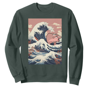 Funny Moo Deng Sweatshirt Cute Hippo Zoo Meme Baby Pygmy Tsunami TS11 Dark Forest Green Print Your Wear
