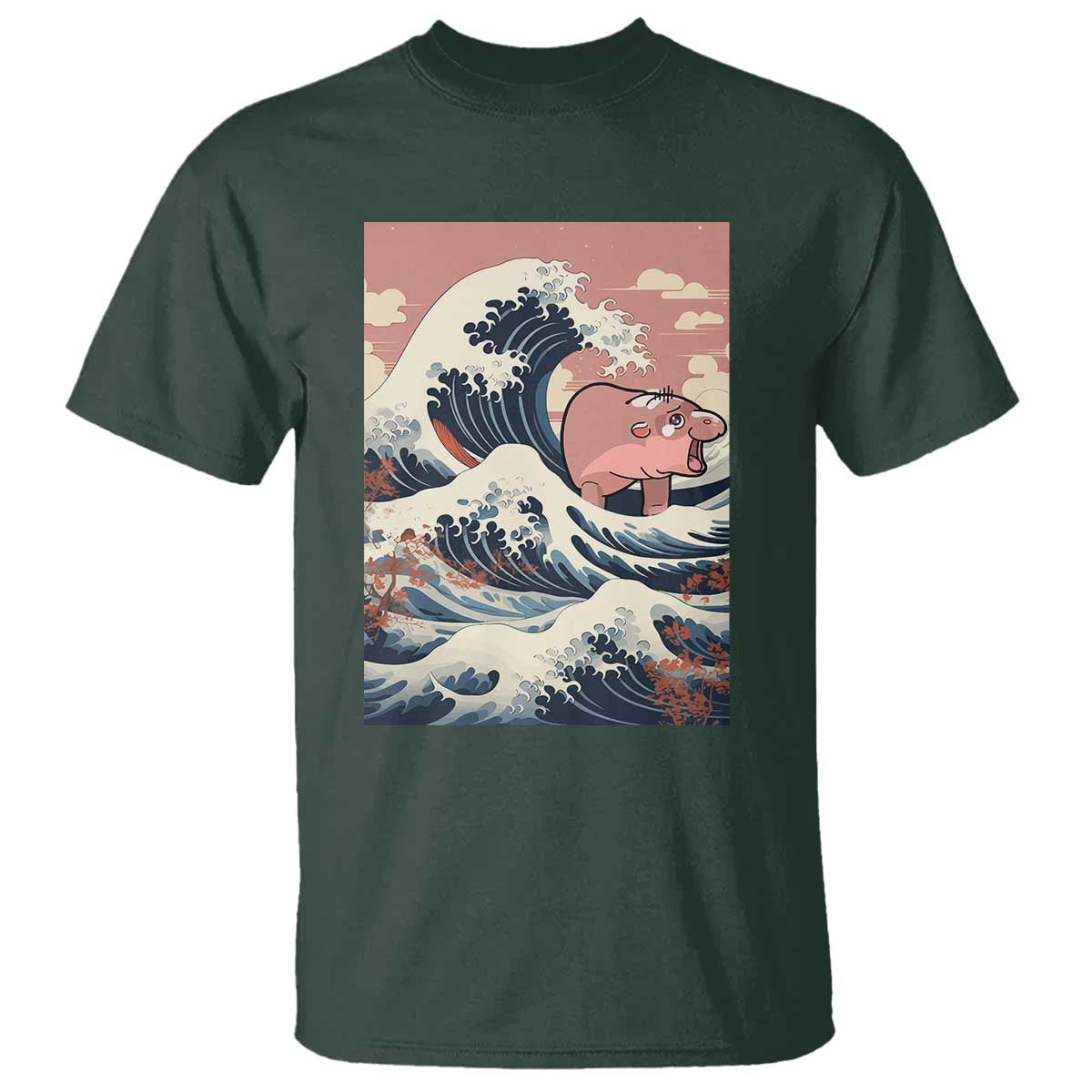 Funny Moo Deng T Shirt Cute Hippo Zoo Meme Baby Pygmy Tsunami TS11 Dark Forest Green Print Your Wear