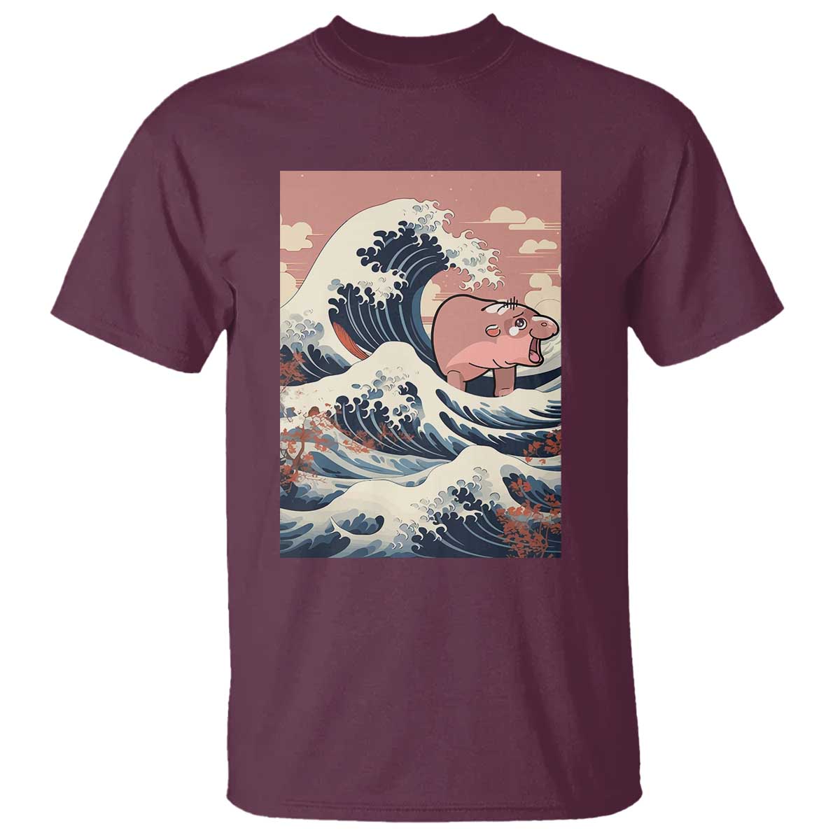 Funny Moo Deng T Shirt Cute Hippo Zoo Meme Baby Pygmy Tsunami TS11 Maroon Print Your Wear