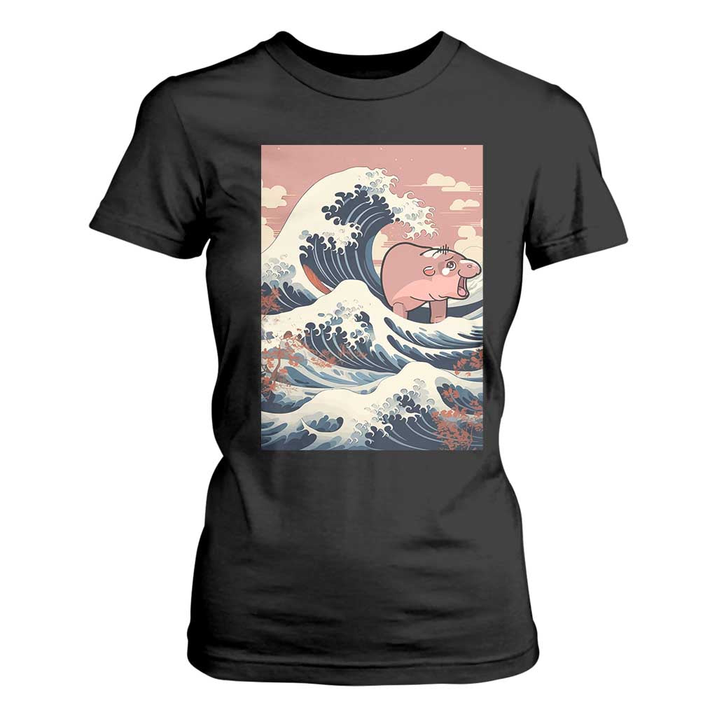 Funny Moo Deng T Shirt For Women Cute Hippo Zoo Meme Baby Pygmy Tsunami TS11 Black Print Your Wear