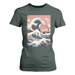 Funny Moo Deng T Shirt For Women Cute Hippo Zoo Meme Baby Pygmy Tsunami TS11 Dark Forest Green Print Your Wear